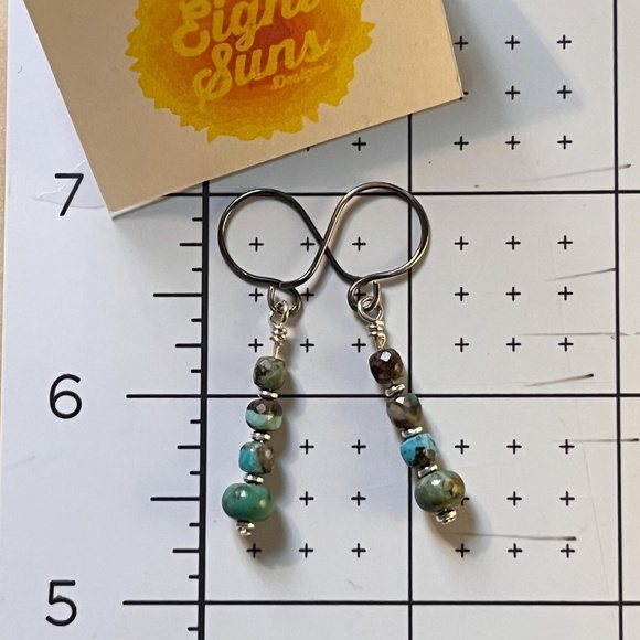 Handmade - Faceted Natural Turquoise and Sterling Dangle Earrings - Picture 4 of 4